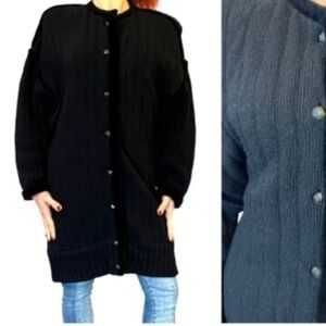 Vintage Emanuel Ungaro‎ Black 80’ Heavyweight Cardigan Sweater Coat Size